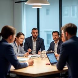 Foto redonda de equipo de consultores senior en sesión colaborativa