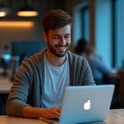 Foto redonda del Lead Automation Engineer, joven profesional usando laptop